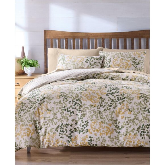 Charter Club Leaves Reversible 3-Piece Cotton Comforter Set Green Multi King - Picture 9 of 9